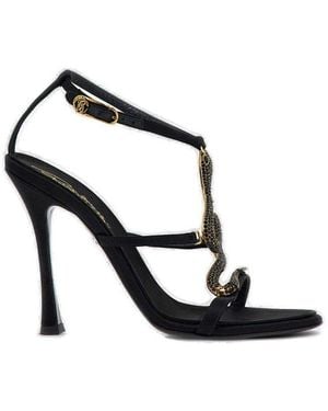 Roberto Cavalli Snake Embellished Sandals - Black