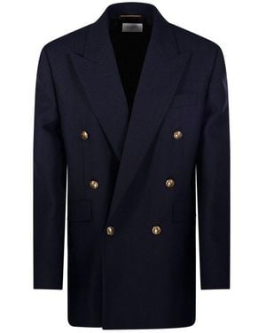 Saint Laurent Double-breasted Long-sleeved Jacket - Blue
