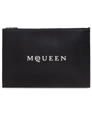 McQueen Logo Printed Zipped Clutch Bag - Black