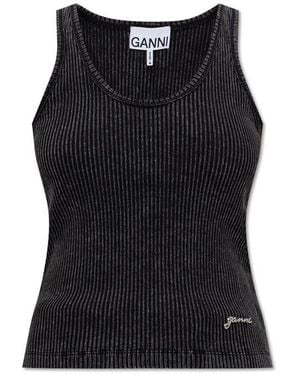 Ganni Ribbed Sleeveless Top - Black