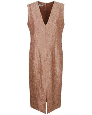 Dries Van Noten Pleated Viscose And Cotton Blend Midi Dress - Brown