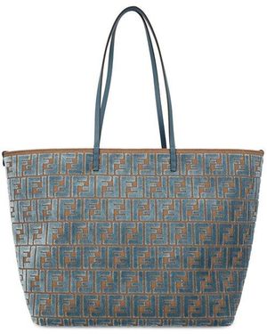 Fendi Embroidered Straw Large Roll Shopping Bag in Brown | Lyst