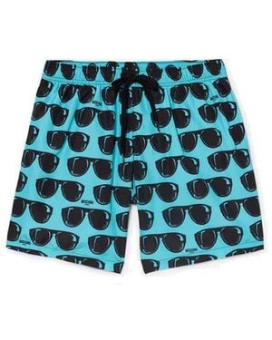 Moschino Sunglasses-Printed Drawstring Swim Shorts - Blue