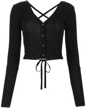 Miu Miu Lace-up Cropped Cardigan - Black