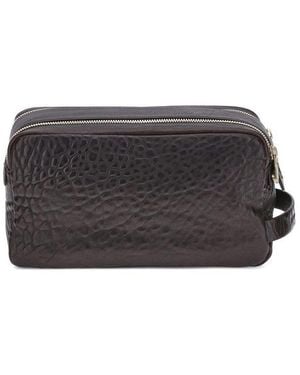 Brunello Cucinelli Double Zipper Textured Leather Beauty Case - Grey
