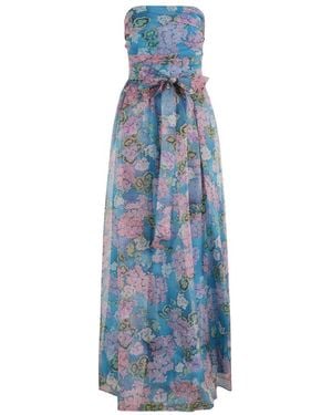 Max Mara Lisetta Floral Patterned Strapless Dress - Blue