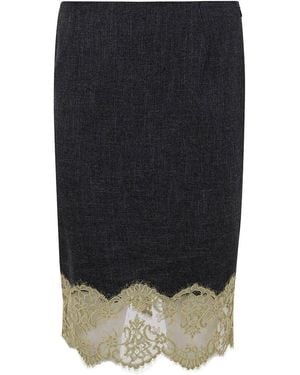 Blumarine Lace Trim Pencil Skirt - Blue