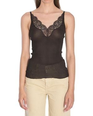 Saint Laurent Laced Ribbed Tank Top - Black