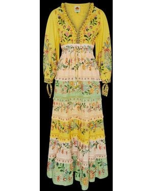 FARM Rio Mixed Delicate Flowers Long Sleeve Maxi Dress - Yellow