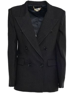 Elisabetta Franchi Double-Breasted Gabardine Jacket - Black