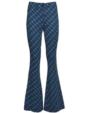 Diane von Furstenberg Geometric Jacquard Knit Flared-Leg Trousers - Blue