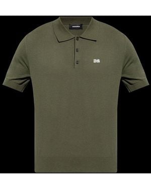 DSquared² D2 Logo Embroidered Knitted Polo Shirt - Black