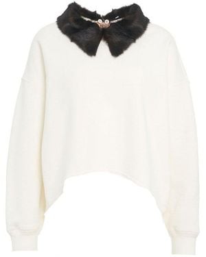 N°21 Faux Fur Trim Cropped Sweatshirt - White