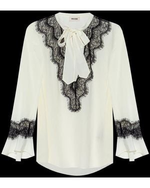 Zadig & Voltaire Tuan Flared-Sleeve Lace Trim Top - Black