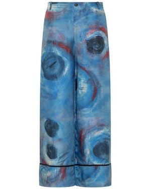Marni Allover Printed Wide-Leg Pants - Blue