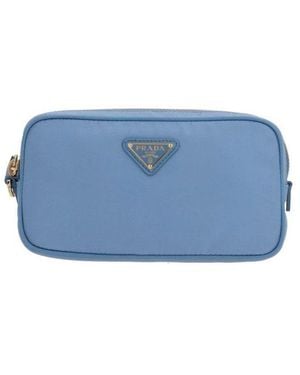 Prada Triangle-Logo Zipped Clutch Bag - Blue