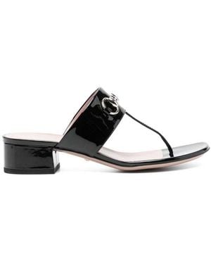Gucci T-Bar Strap Horsebit Sandals - Black