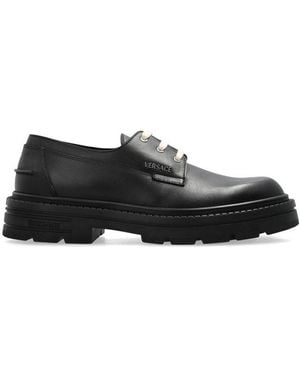 Versace Logo-Lettering Lace-Up Derby Shoes - Black