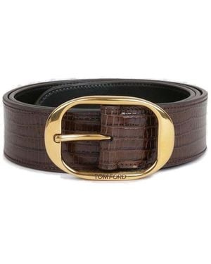 Tom Ford Logo Engraved Embossed Buckle Belt - Black