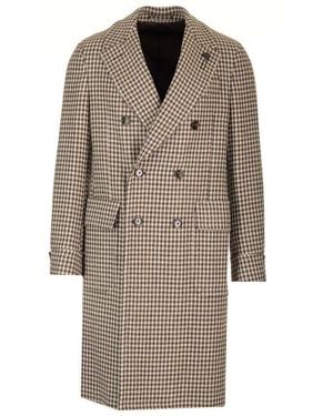 Lardini Houndstooth-patterned Double-breasted Coat - Multicolour