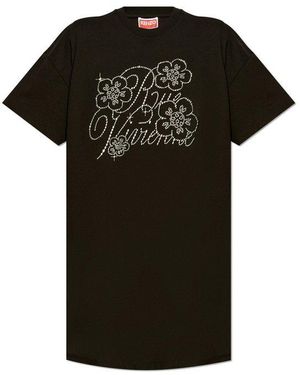 KENZO Embellished Crewneck T-Shirt Dress - Black