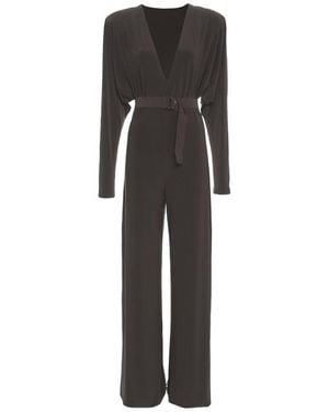 Norma Kamali Long-Sleeve V-Neck Jumpsuit - Black