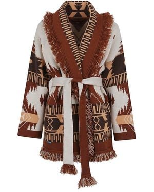 Alanui Jacquard Knit Cardigan With Two-Tone Belt - Brown