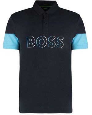 BOSS Logo Printed Ribbed Polo Shirt - Black