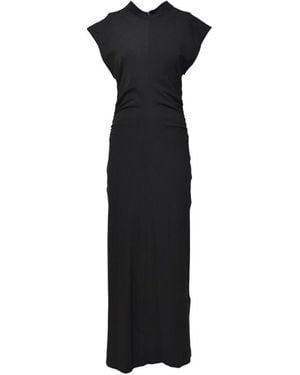 MSGM Long Cotton Dress With Pleated Details - Black