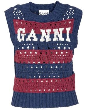 Ganni Striped Knitted Vest - Blue