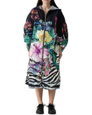 Just Cavalli Floral Printed Hooded Coat - Multicolour