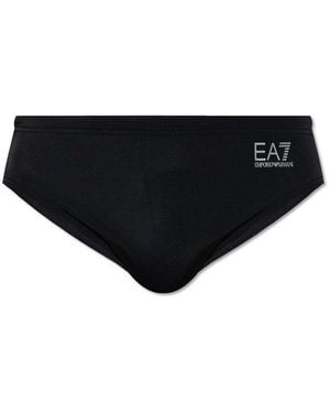 EA7 Logo Printed Swim Briefs - Black