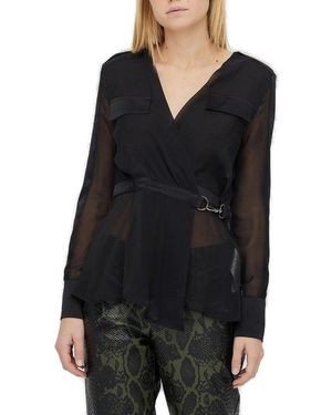 Atos Lombardini V-Neck Long-Sleeved Blouse - Black