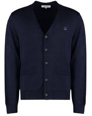 Maison Kitsuné Bold Fox Head Wool Cardigan - Blue