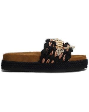 Mou Monoband Rope Fringed Sandals - Black