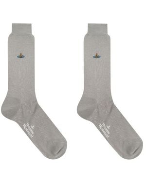 Vivienne Westwood Orb Embroidered Knit Socks - White