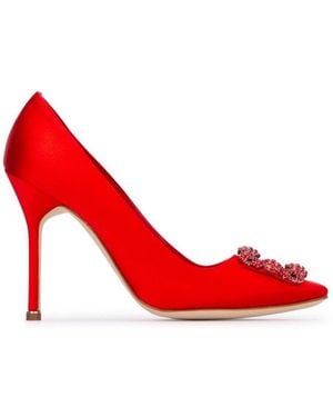 Manolo Blahnik Hangisi Embellished Buckle Pumps - Red