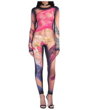 Marine Serre Rear Zipped Drsped Statue Jersey Jumpsuit - Red