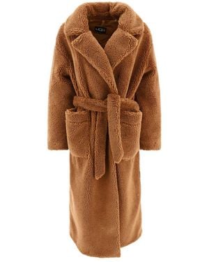 UGG Alesandra Faux Fur Belted Waist Wrap Coat - Brown