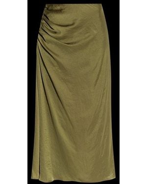 Theory Crushed Satin Ruched Midi Skirt - Black