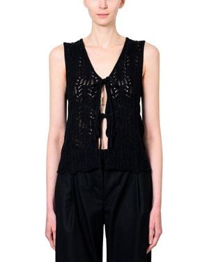THE GARMENT V-Neck Semi-Sheer Vest - Black