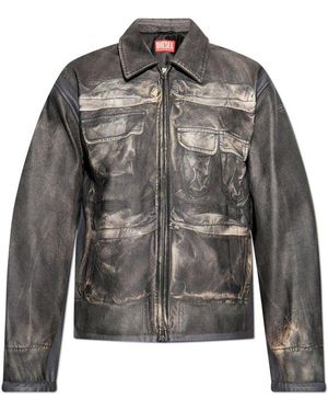 DIESEL L-Mayer Distressed Leather Jacket - Grey