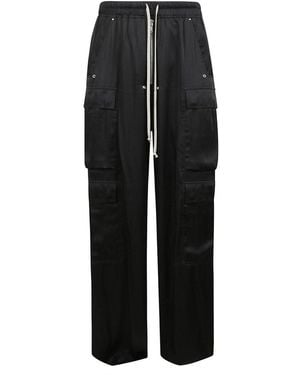 Rick Owens Satin Drawstring Cargo Pants - Black
