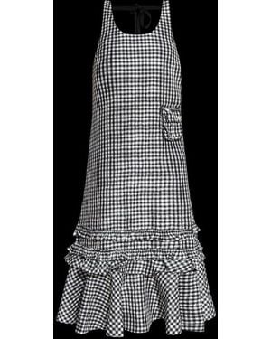 Ganni Checked Sleeveless Midi Dress - Black