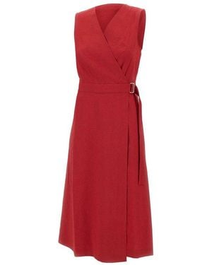 Theory Belted V-Neck Dress - Red