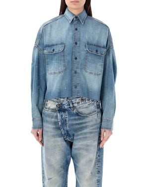 R13 Distressed Cropped Denim Shirt - Blue