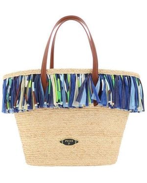 Emilio Pucci Ng Logo Plaque Fringed Beach Bag - Blue