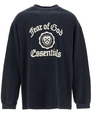 Fear Of God Logo-Printed Long-Sleeved T-Shirt - Blue