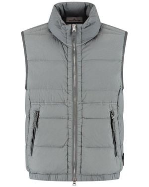 Stone Island Logo Patch Zip-Up Vest - Grey