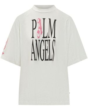 Palm Angels Logo Printed Oversize T-Shirt - White